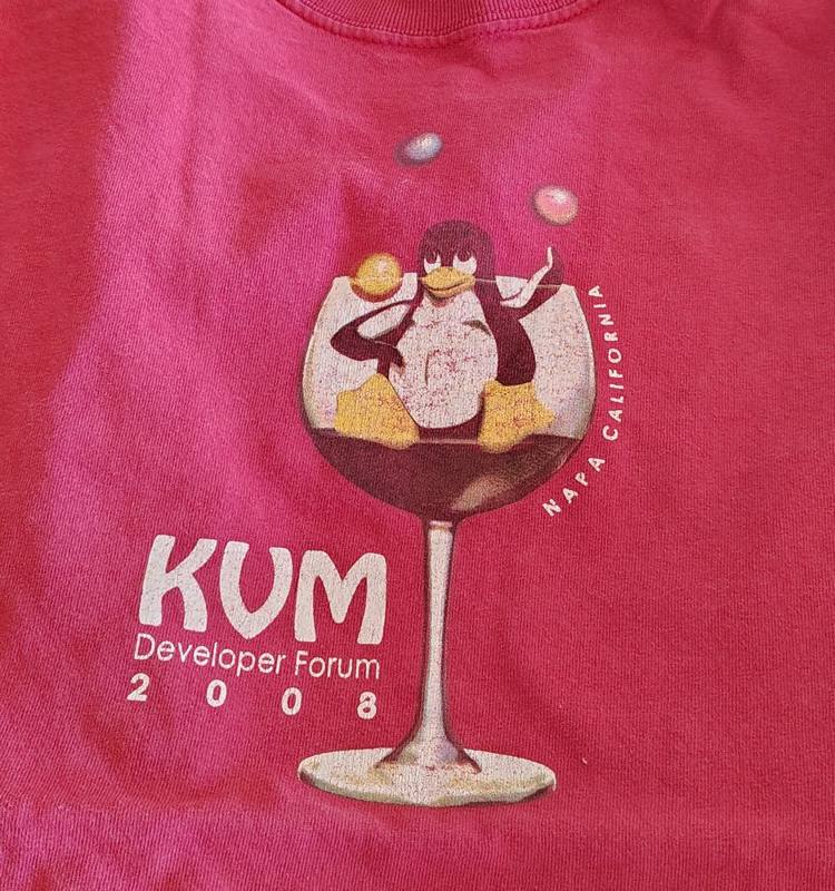 KVM Developer Forum 2008 shirt: Tux in a wine glass, Napa California